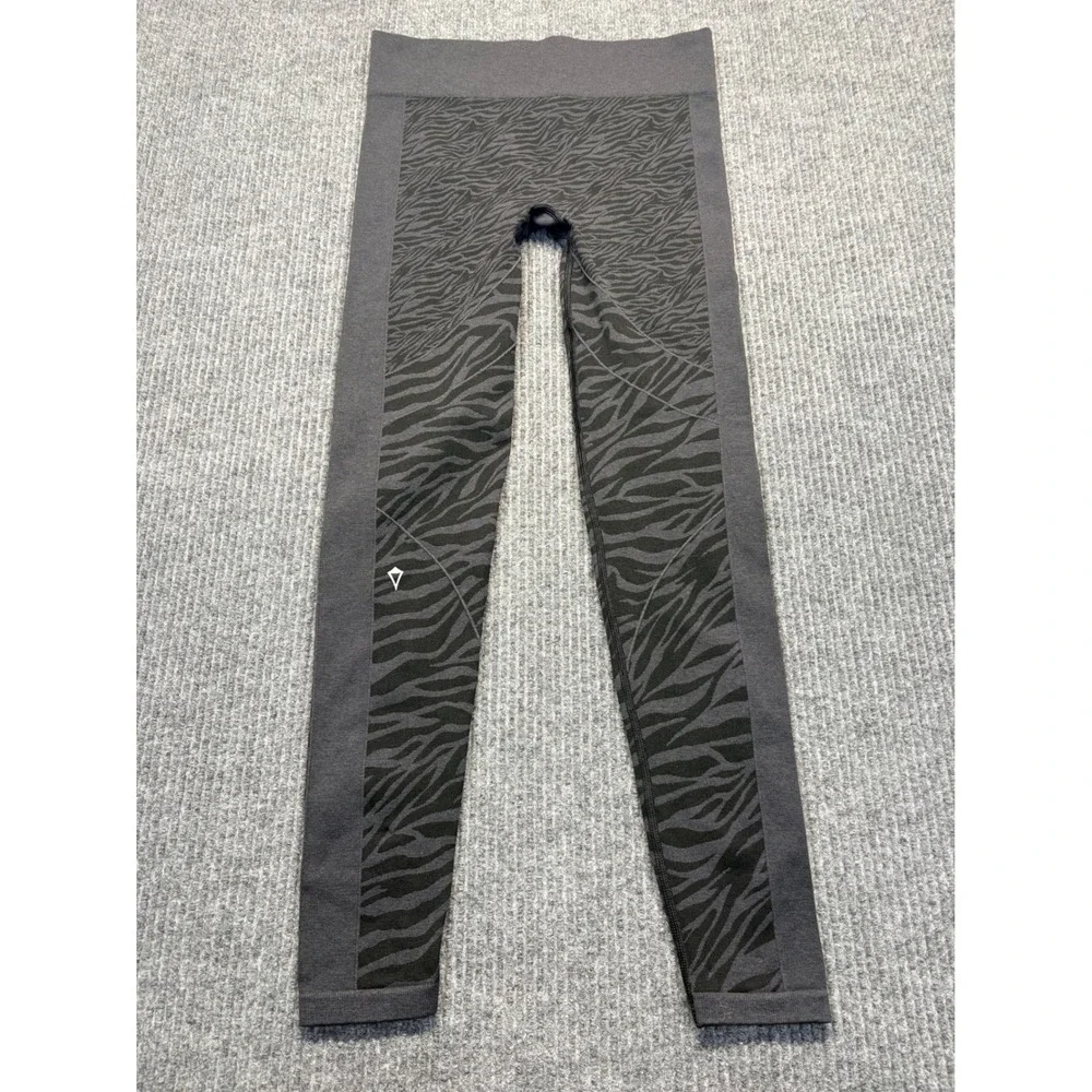 Ivivva Lululemon Girls Size 14 Zebra Print Seamless Leggings Charcoal Grey Black
